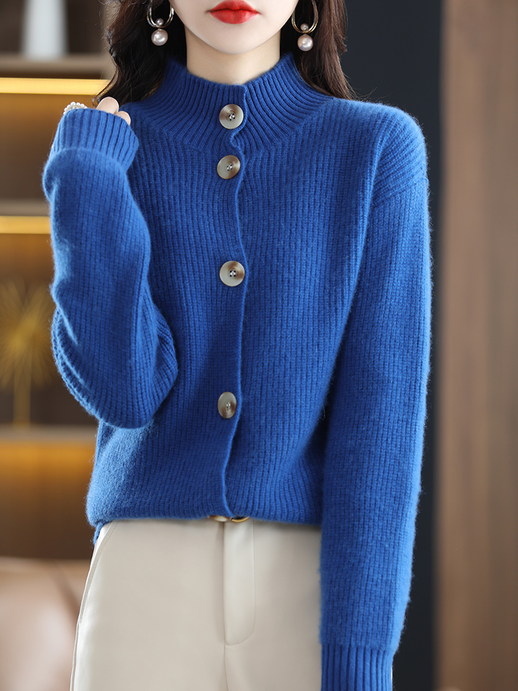 Women's Merino Wool Turtleneck Cardigan Sweater Solid Casual Fashion Coat