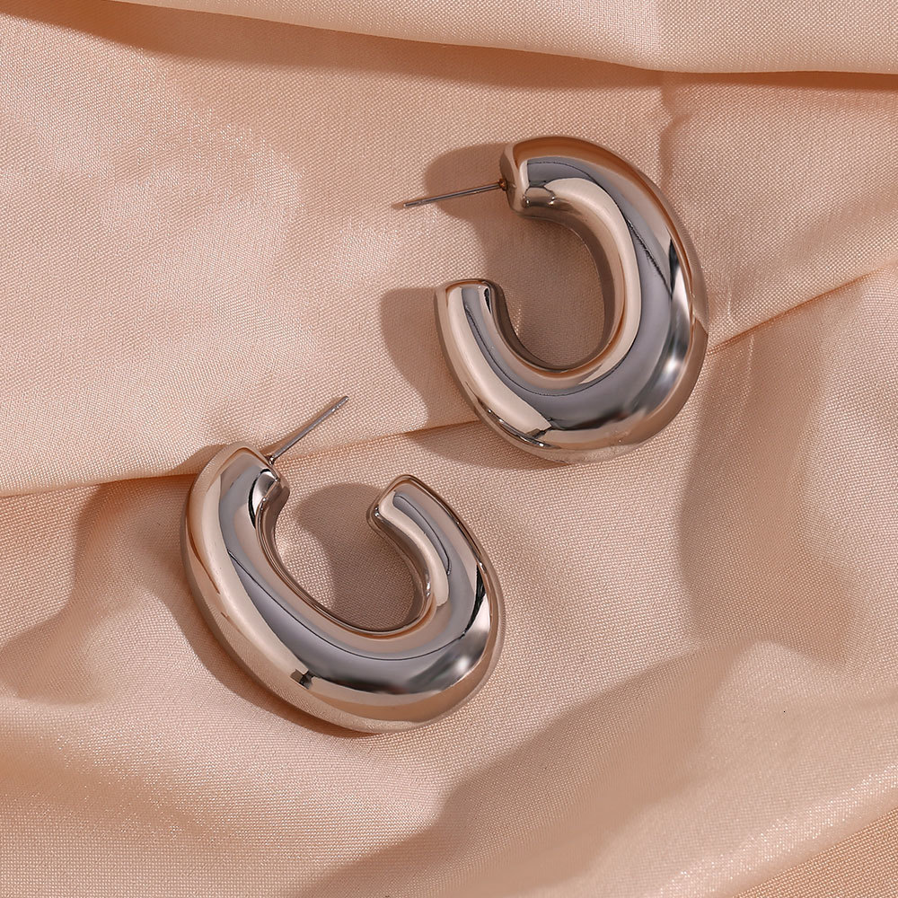 Stud Hollow Light Easy to Wear Oversize Bold Chunky Hoop Earrings For Woman Stainless Steel PVD Plated Silver Color Earring 230822
