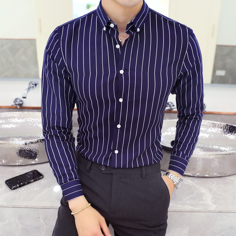 Men's Casual Shirts Men Slim Striped Long Sleeve Smart Dress Good Quality Fit Spring Male Size 5XL 230822