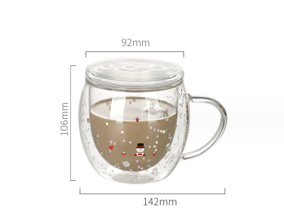 The latest 12.2OZ double -layer glass Christmas coffee mug, many styles choose, support customization of any logo
