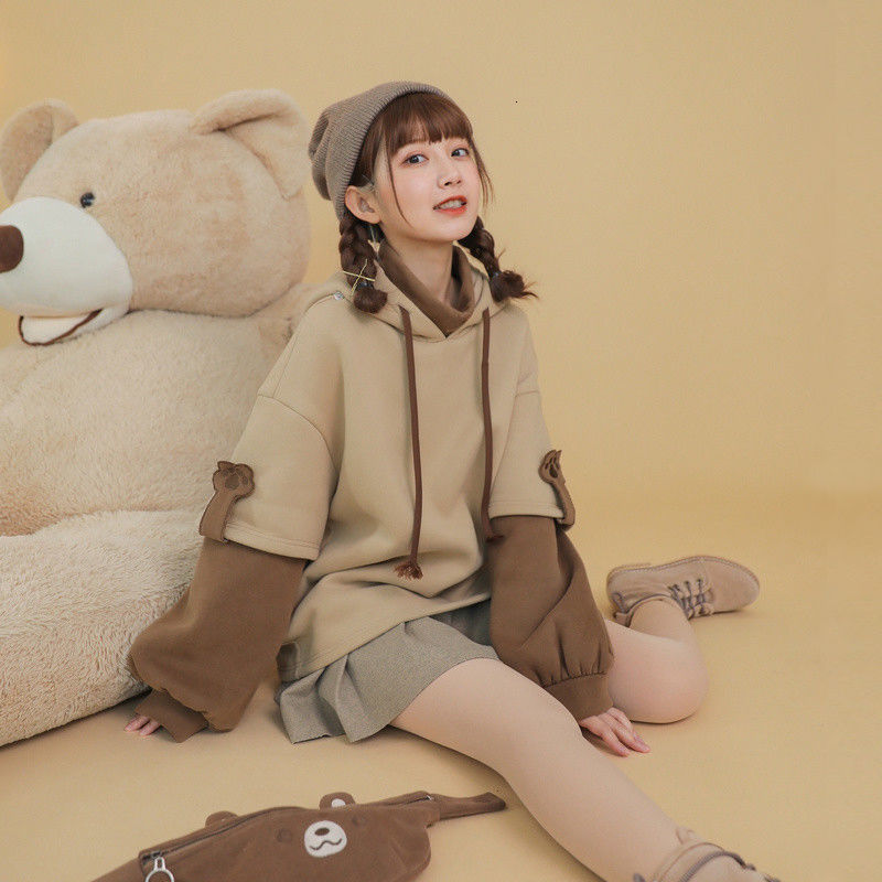 Men's Hoodies Sweatshirts 4XL Harajuku Aesthetic Bear Anime Hoodie Women Korean Kawaii Crewneck Long Sleeve Oversize Streetwear Kpop Y2K Winter C