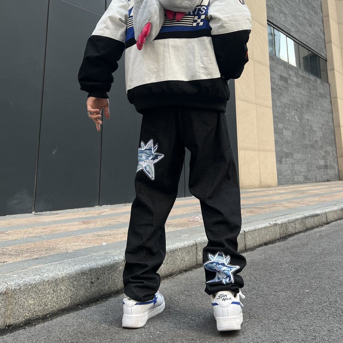 Men's Jeans Y2K retro street print alphabet star jeans men and women hip-hop high street spring and autumn loose straight drag casual pants 23082