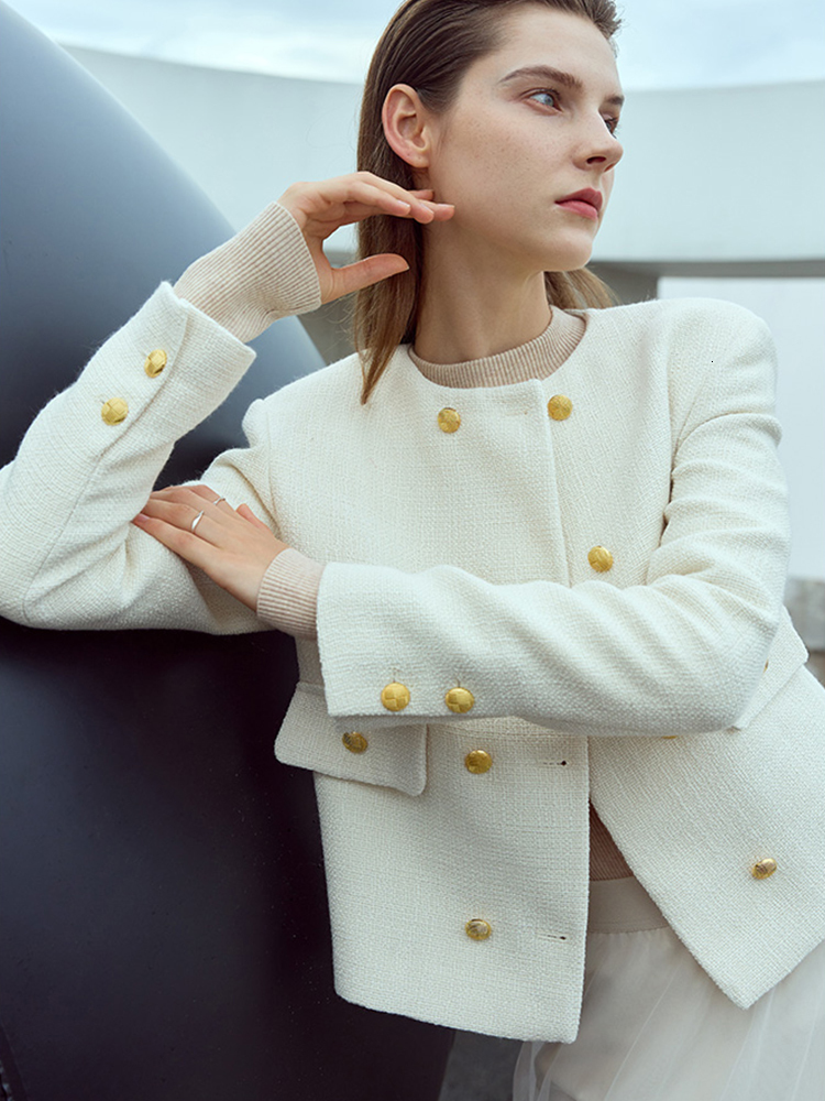 Women s Jackets AMII Minimalism French Fragrance Coat for Women 2023 Autumn Short Loose O neck Double Breasted 12343169 230822
