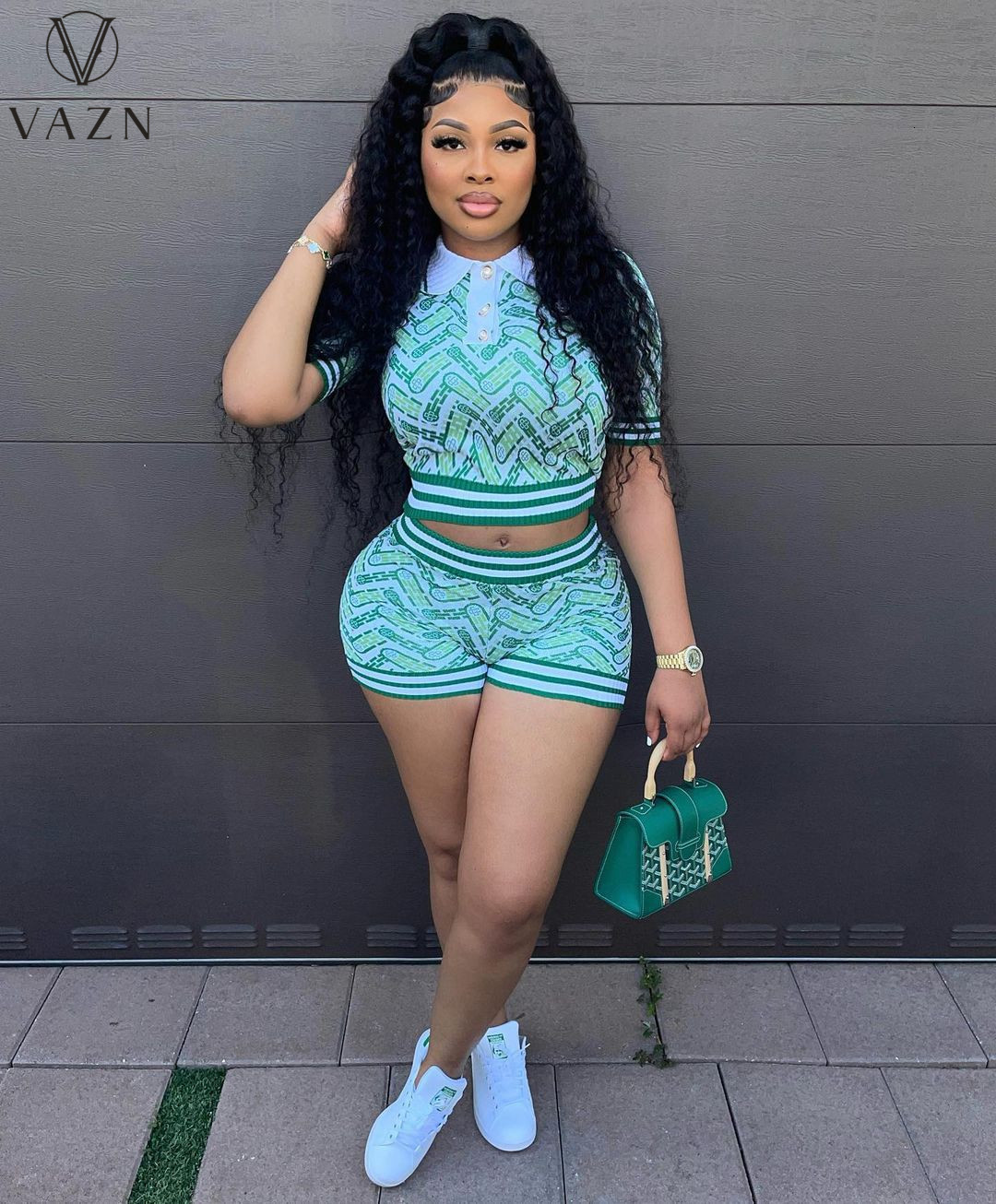 Women's Two Piece Pants VAZN INS Knit Set Retro Short shirt Young Casual Sweet POLO Neck Short Sleeve Short Pants Slim Women 2 Piece Set 230822