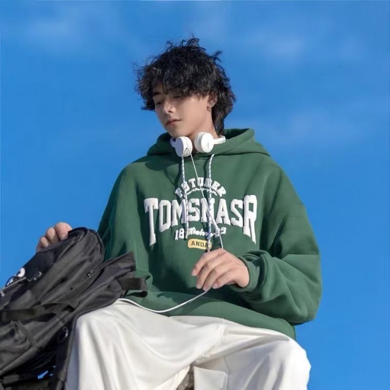 Men's Hoodies Sweatshirts Men's Fashion Letter Fleece Hoodies Autumn Tracksuit Male Hooded Sweatshirts High Street Long Sleeve Y2K Loose Hoo