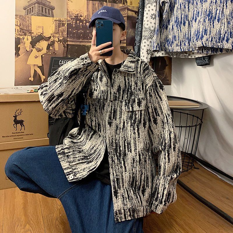 Men's Jackets Spring Autumn Fashion Y2K Trend Casual Jacket Man Lapels Tie-dye Pocket Male Tops Loose Vintage All Match Outerwear Coat Men 230822