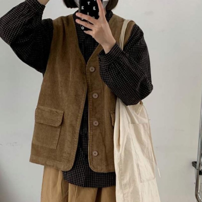 Men s Jackets Corduroy Vest Streetwear Pockets Autumn Coats Tender All match Ropa Mujer Japanese Style Solid Vintage 230822