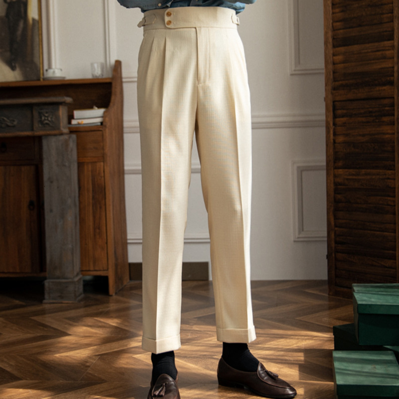 Men's Pants Italy Business Dress Pants Men High Quality Office Social Suit Pants Casual Wedding Groom Trouser Pantaloni Uomo Casual apricot 23082