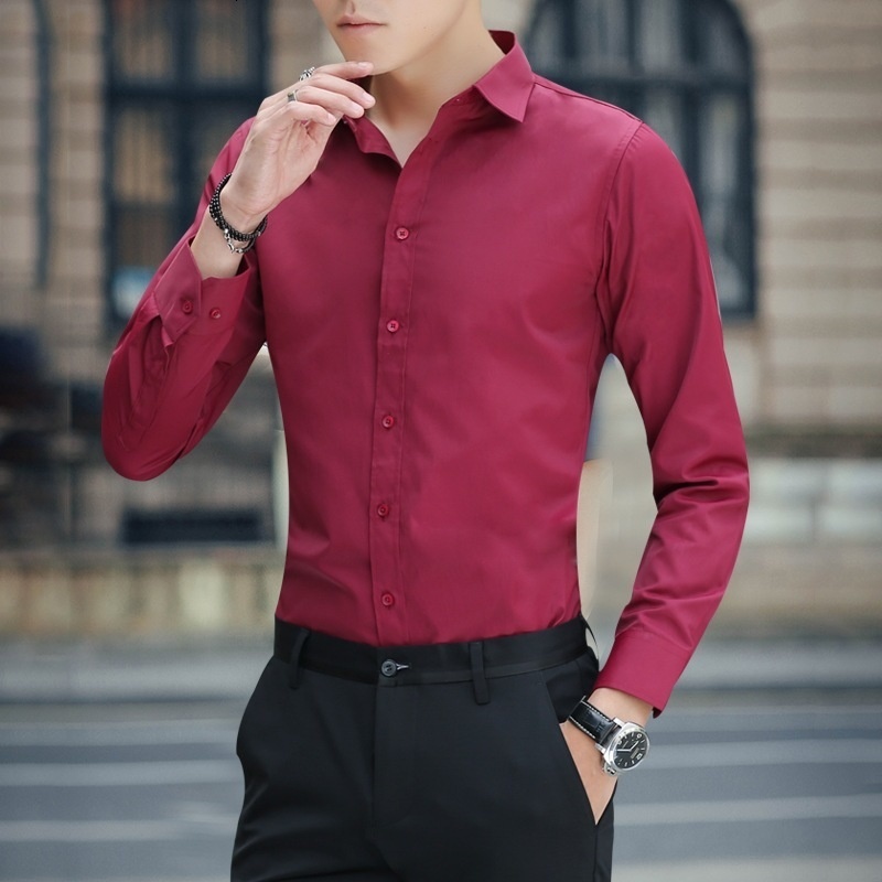 Men's Casual Shirts Fashion White Shirt Long Sleeves Autumn Office Work Slim Professional Solid Color Suit 230822