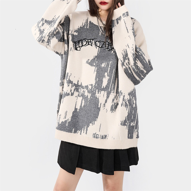 Men's Sweaters Y2k Trend Personality Letter Tie-dye Printed Sweater Women's Men Autumn and Winter punk street all-match casual sweater 23082