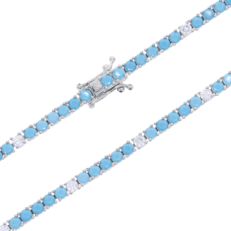 3mm Turquoises Stone Tennis Chain Bangle Elegant Bracelet for Women Hi Hop Lady Gift Paved 5A Cubic Zirconia Gift Jewelry