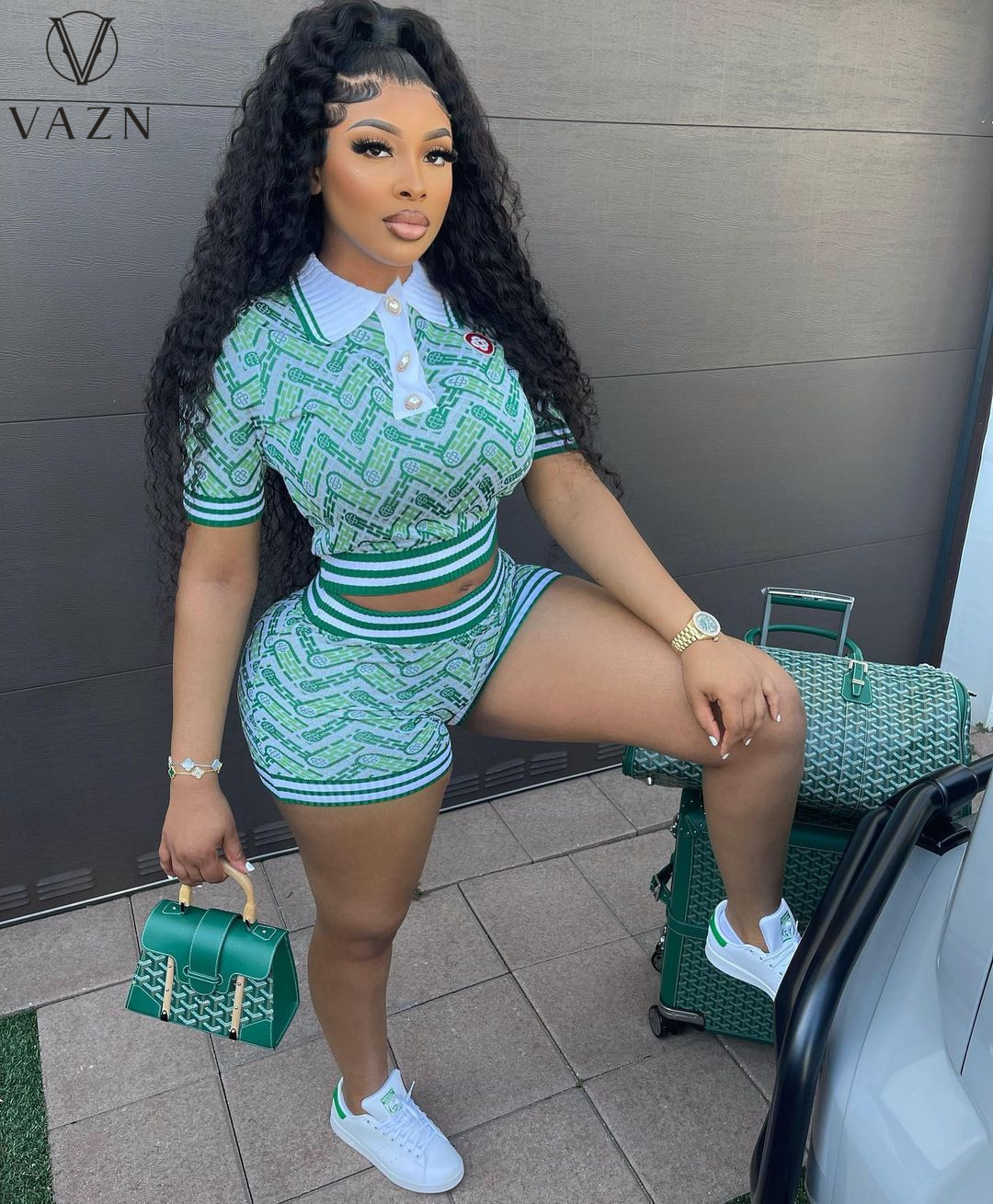 Women's Two Piece Pants VAZN INS Knit Set Retro Short shirt Young Casual Sweet POLO Neck Short Sleeve Short Pants Slim Women 2 Piece Set 230822