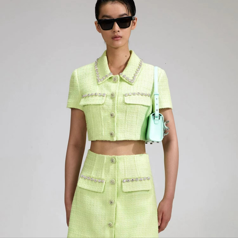 Men s Hoodies Sweatshirts Spring Summer 2023 Women Small Sweet Heavy Duty Studded Bead Short Coat Matching Skirt 230822