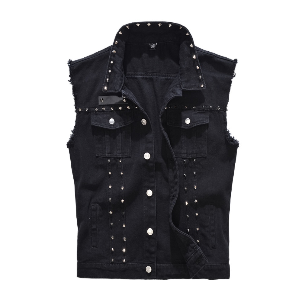 Men's Vests Denim Vest Men Punk Rock Rivet Cowboy Black Jeans Waistcoat Fashion Men Motorcycle Style Sleeveless Jeans Jacket M-6XL 230822