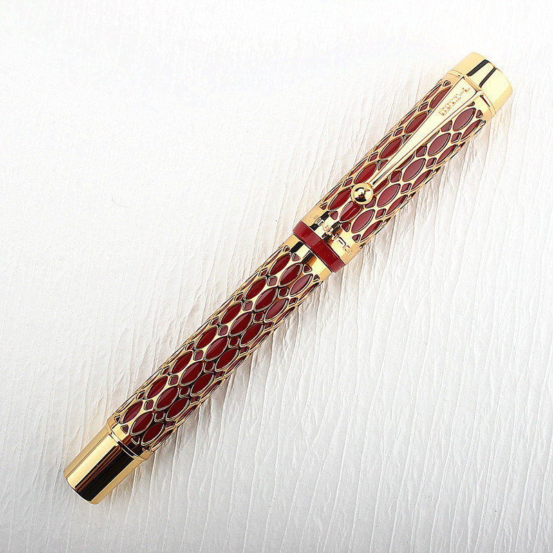 wholesale Jinhao Century 100 Fountain Pen Real Gold Electroplating Hollow Out Ink Pens Smoothly Writing F Nib for School Office Business 230821