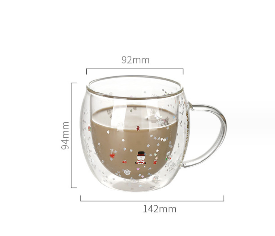 The latest 12.2OZ double -layer glass Christmas coffee mug, many styles choose, support customization of any logo