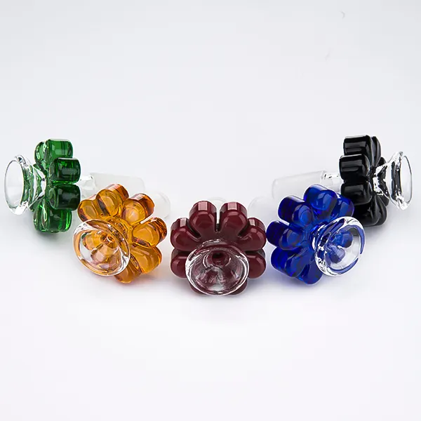 DHL Colored Glass Bowl Herb Holder With Flower Or Star styles 10mm 14mm 18mm Male Smoke Accessory For Glass Bong Water Pipe LL