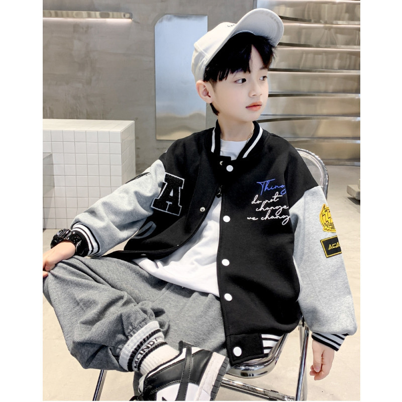 Jackets Kids Bomber Jacket Children Spring Autumn Letter Print Outerwear Boys Streetwear Varsity Baseball Uniform Coats 4 6 8 10 12 14 Y 230817