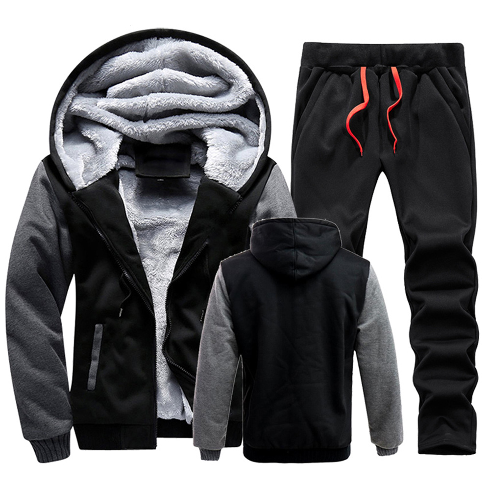 Men s Tracksuits Fleece Sports Jacket Pants Suits Winter Plush Thickened Hoodies Jackets Coats Trousers Casual Tracksuit 230821