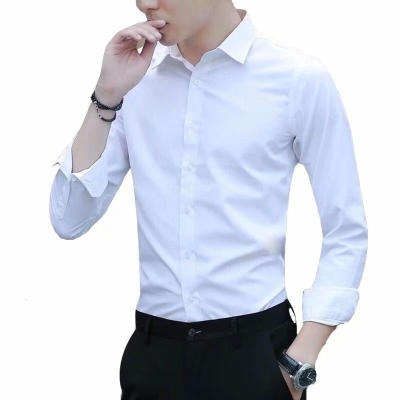Men's Casual Shirts Fashion White Shirt Long Sleeves Autumn Office Work Slim Professional Solid Color Suit 230822