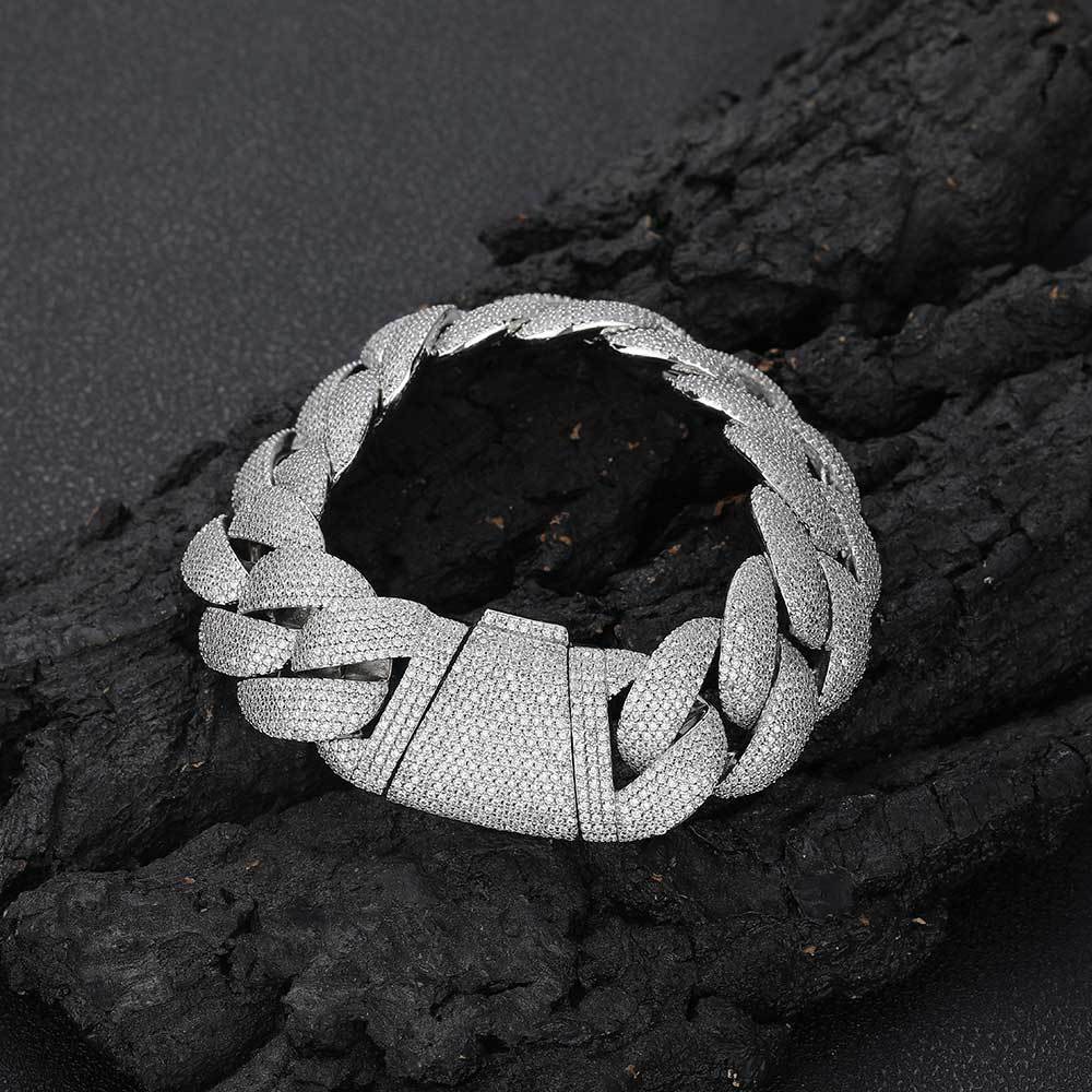 Miami Cuban Link Chain Bracelet for Men - 24mm Hip Hop Style with CZ Stones, 18K Gold Plated