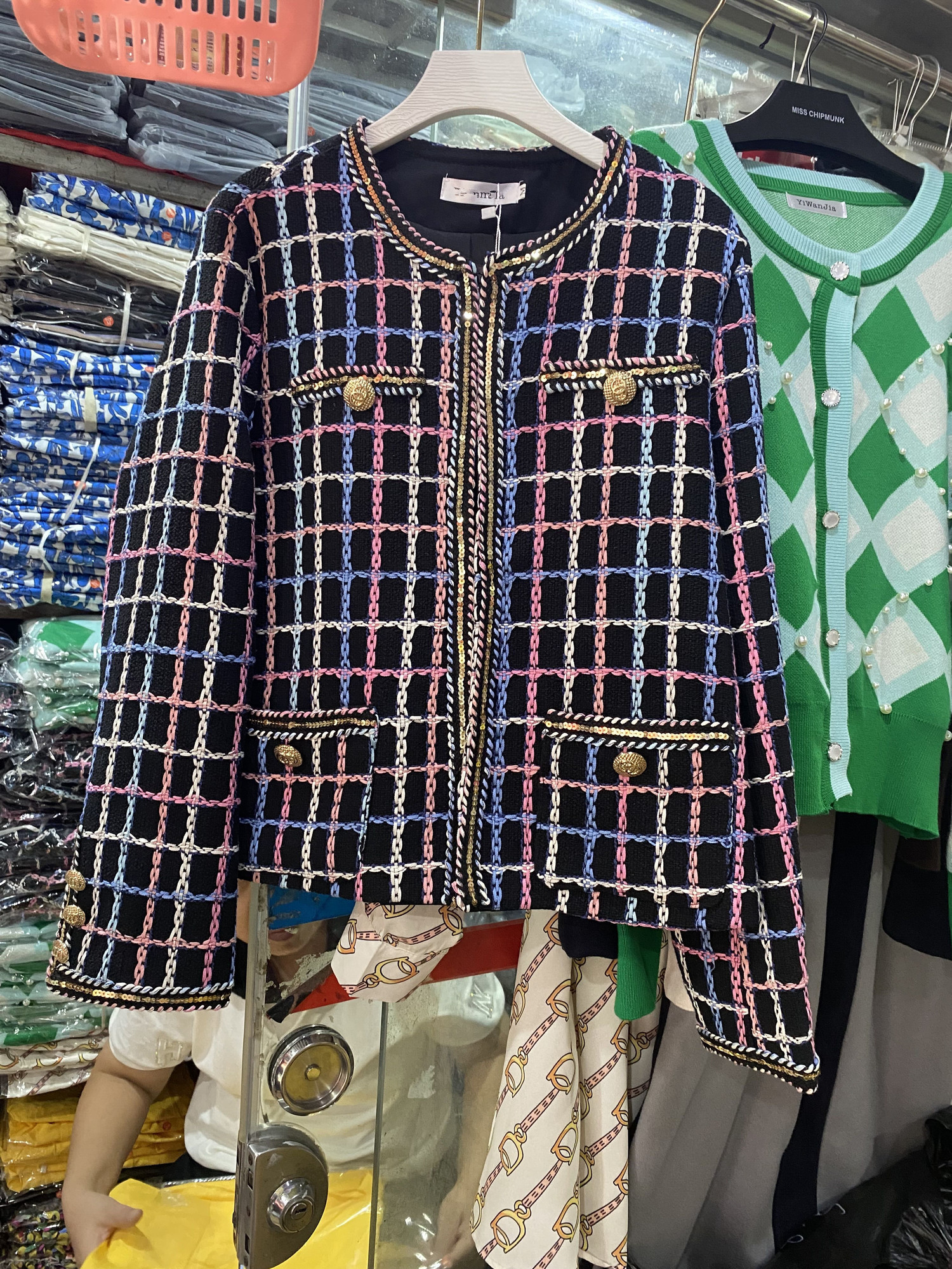 Women's Jackets Vintage Check Tweed Jacket Autumn High Quality Women's Jacket Sequined Trim Long Sleeve Woolen Coat Elegant Outwear 230822CJ