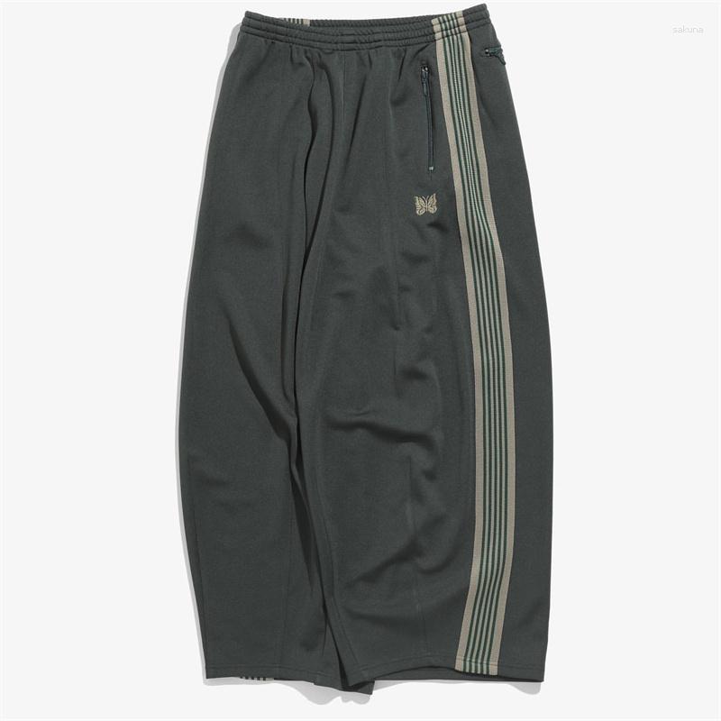 Mens Pants 23SS NEEDLES H.D.Track Butterfly Embroidery Straight Version Knickerbockers Sports Wide Leg w250430