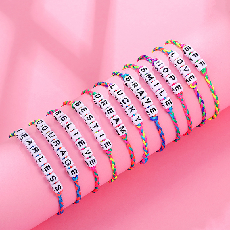 New Popular Letter Words Charm Bracelet Colorful Woven Bracelets Jewelry for Kids