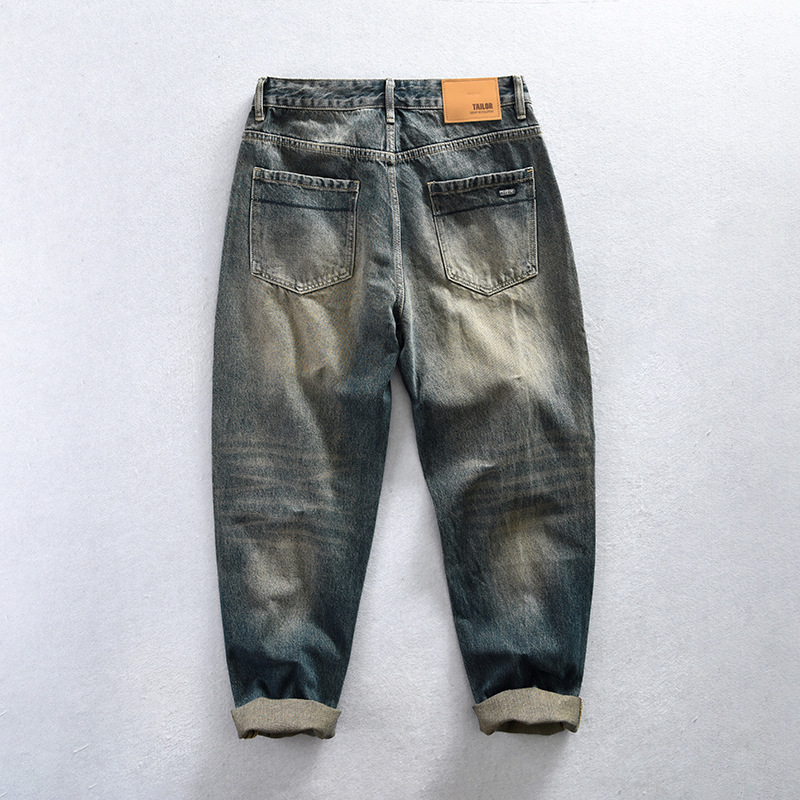 Men's Jeans Autumn 100% Cotton Casual Washed Jeans Men Clothing Retro Loose Straight Men Trousers K5913 230821