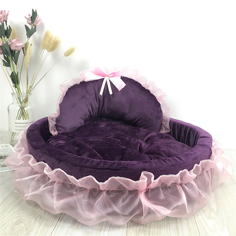 kennels pens Hanpanda Fantasy Bow Lace Pet Bed For Dog Romantic 3D Detachable Oval Princess Pet Bed Dog Soft Sofa Nest Pet Wedding Furniture 230821
