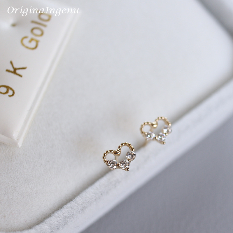 Ear Cuff Solid 9K Gold Dainty Heart Stud Earrings 9k Women Jewelry Minimalist Elegant Wedding Tarnish Resistan Fine 230822