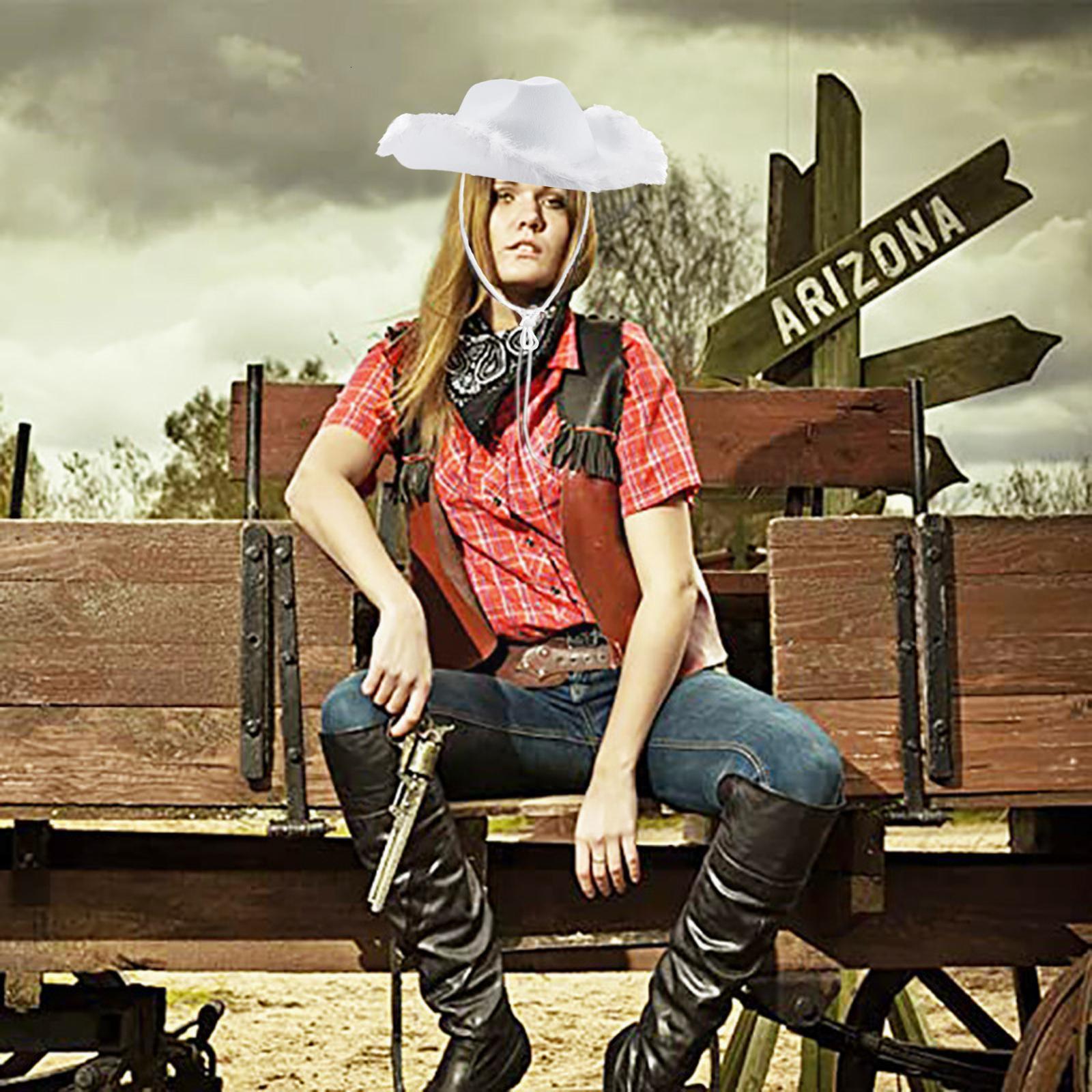 Wide Brim Hats Bucket Western Cowboy Caps Blue Cowgirl Hat for Women Girl Tiara Holiday Costume Party Sequin Feather Edge Fedora 230822