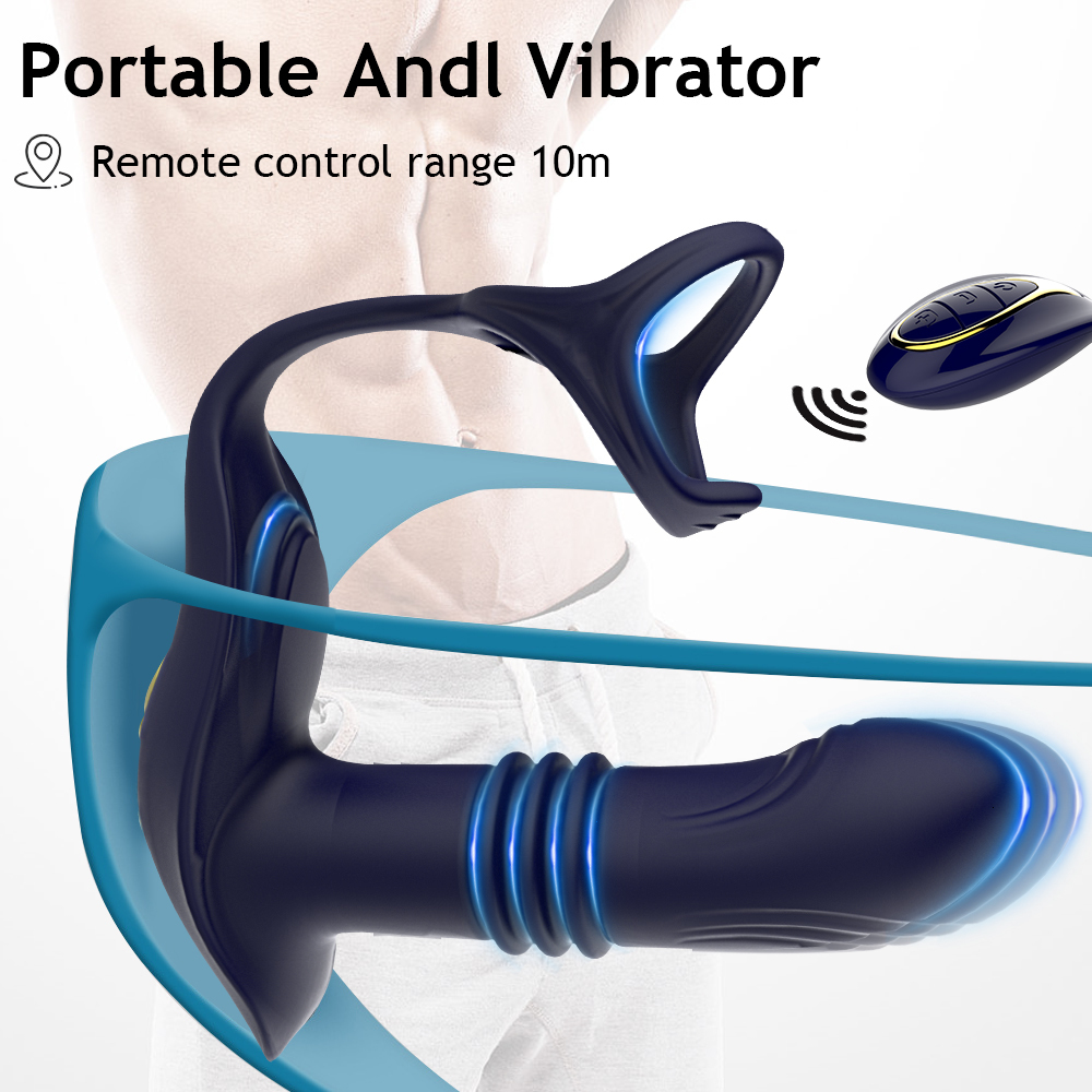 Anal Toys Male Vibrator Prostate Massager Thrusting Delay Ejaculation Lockring Cock Penis Ring Remote Anus Butt Plug Sex for Men 230821