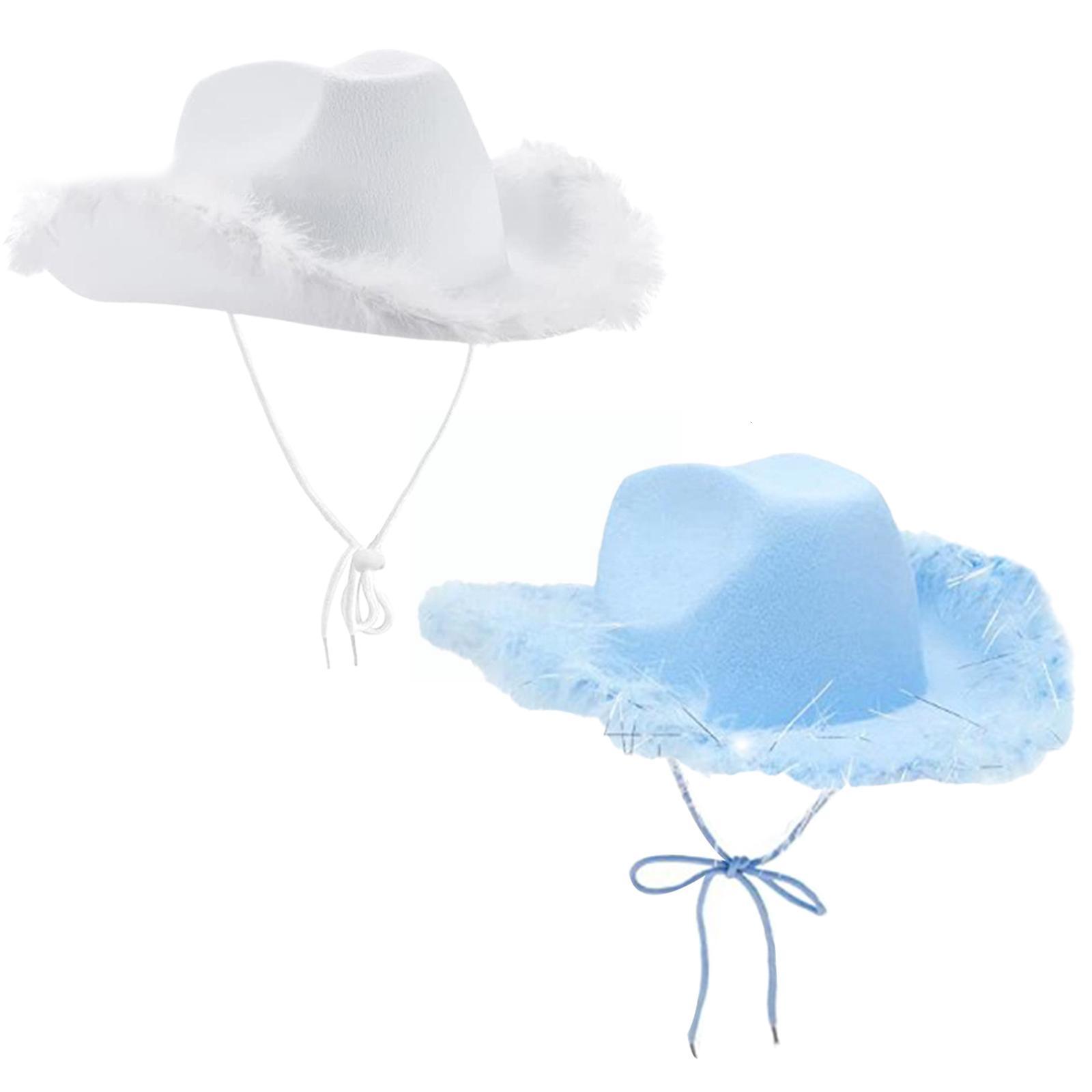 Wide Brim Hats Bucket Western Cowboy Caps Blue Cowgirl Hat for Women Girl Tiara Holiday Costume Party Sequin Feather Edge Fedora 230822