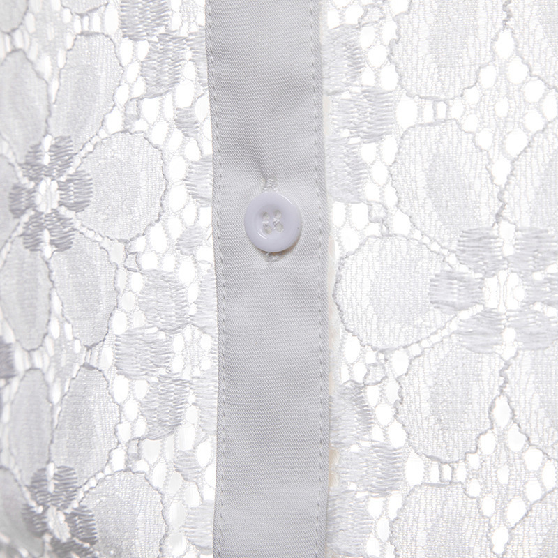 Men's Casual Shirts Lace Transparent Hollow Out Mens Long Sleeved Lapel Shirt Fashion Nightclub Stage Costumes Clothing Streetwear For Men 230822