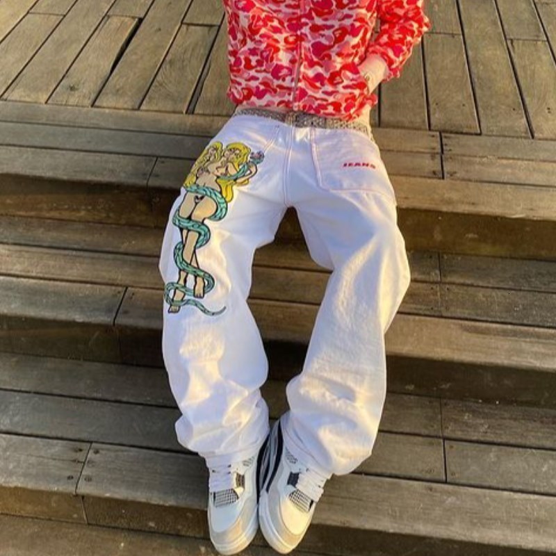 Men's Jeans Hip Hop Men clothing Y2K Women's Cargo Punk Wide Leg Pants Fashion Pants Anime Print Denim Pants Street Apparel Baggy Jeans 2308