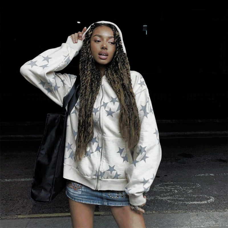 Men's Hoodies Sweatshirts Vintage Star Pattern Hoodie Women Men Fairy Grunge Long Sleeve Zipper Jacket Harajuku Oversize Sweatshirt Streetwear Y2