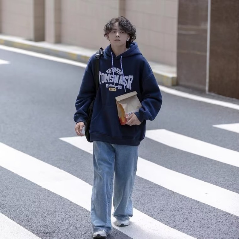 Men's Hoodies Sweatshirts Men's Fashion Letter Fleece Hoodies Autumn Tracksuit Male Hooded Sweatshirts High Street Long Sleeve Y2K Loose Hoo