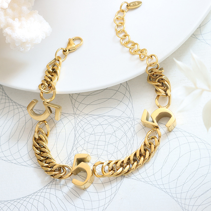 Charm Bracelets Hiphop Lucky Angel Number Cuban Chain Bracelet Exaggerate Gold Plated 111 To 888 Steel Party Gifts Jewelry 230821 - view 5