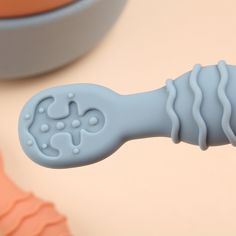Food Grade Silicone Baby Led Weaning Spoons with Teether Soft Training Spoon for Toddler Newborn Infant Feeding Utensils