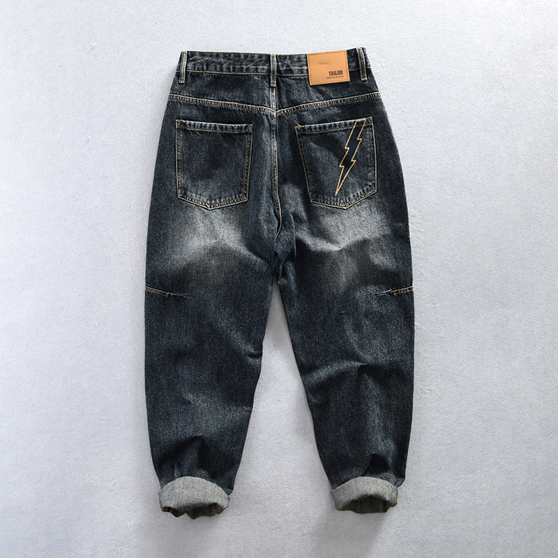 Men's Jeans Autumn Cotton Washed Retro Jeans Men Clothing Cotton Loose Straight Men Trousers K5921 230821
