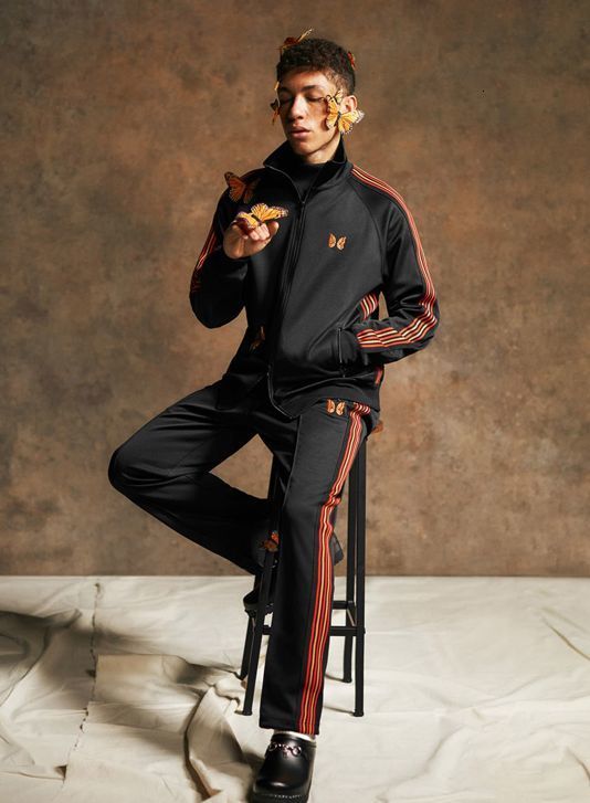 Men's Pants AWGE Needles Pants Hip Hop Top Quality Butterfly Embroidery Track Sweatpants Japan Classic Stripe Joggers Track Trousers 230822