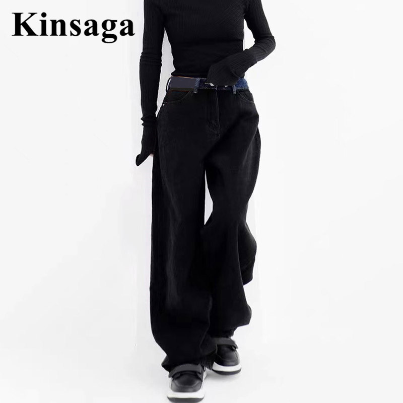 Women's Jeans Street Cargo Mopping 4XL Women Allmatch Contrast High Waist Wide Leg Color Blocking Academia Pant Loose Overalls Trousers 230821