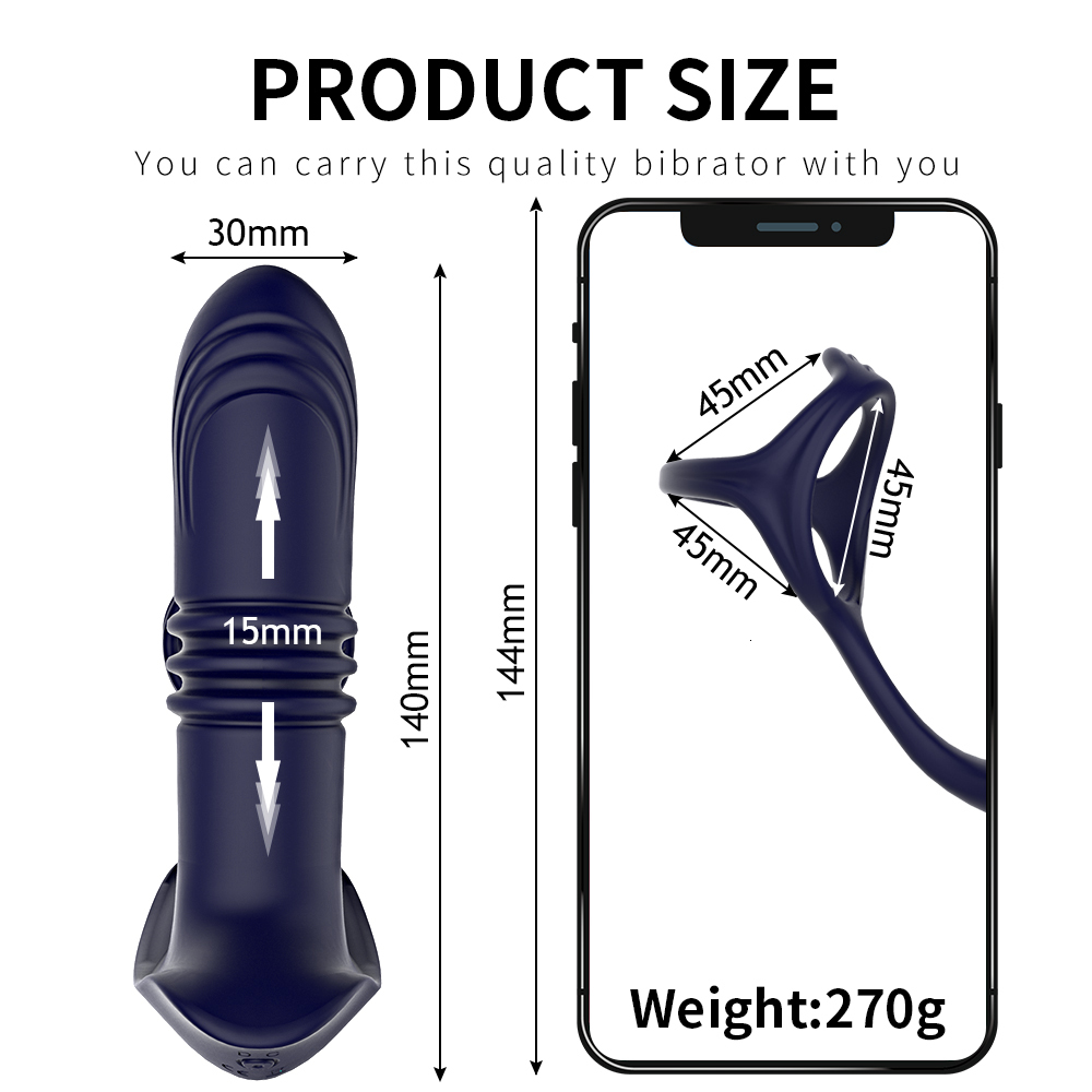 Anal Toys Male Vibrator Prostate Massager Thrusting Delay Ejaculation Lockring Cock Penis Ring Remote Anus Butt Plug Sex for Men 230821