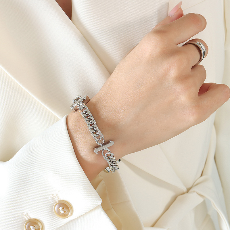 Charm Bracelets Hiphop Lucky Angel Number Cuban Chain Bracelet Exaggerate Gold Plated 111 To 888 Steel Party Gifts Jewelry 230821 - view 7