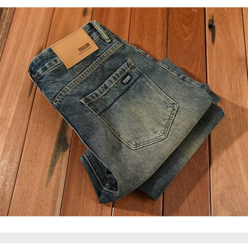 Men's Jeans Autumn 100% Cotton Casual Washed Jeans Men Clothing Retro Loose Straight Men Trousers K5913 230821