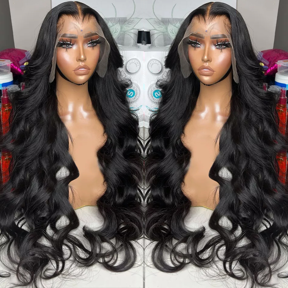 Highlight Ombre Blonde Black 13x4 Lace Frontal Wavy Human Hair Wigs 180% 34Inch Body Wave Lace Front Wigs Glueless Synthetic Wig