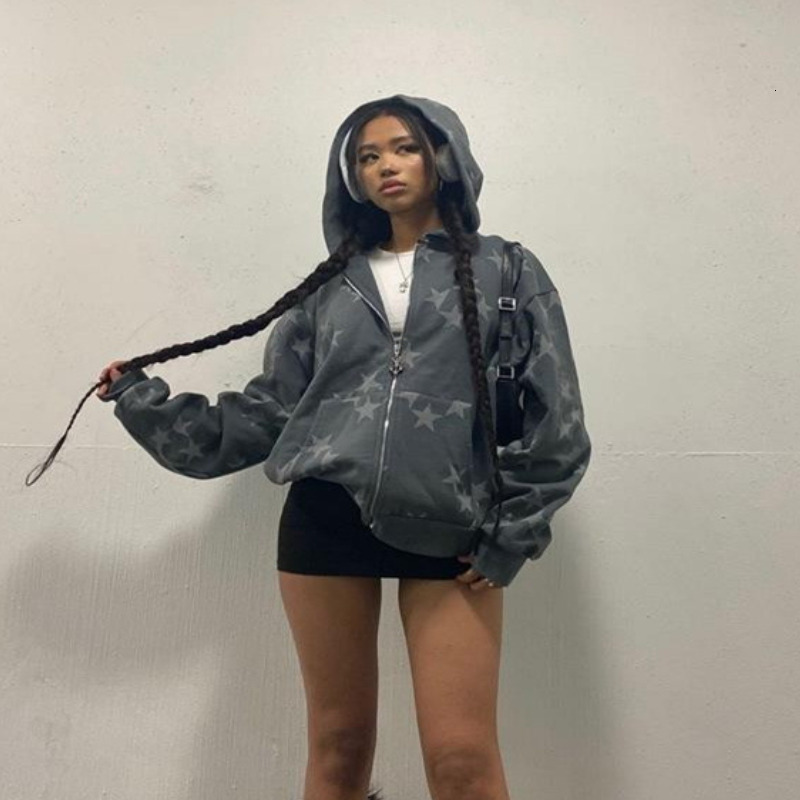 Men's Hoodies Sweatshirts Vintage Star Pattern Hoodie Women Men Fairy Grunge Long Sleeve Zipper Jacket Harajuku Oversize Sweatshirt Streetwear Y2