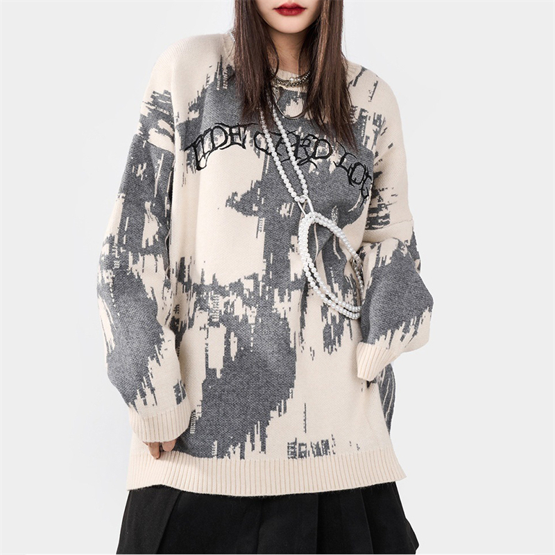 Men's Sweaters Y2k Trend Personality Letter Tie-dye Printed Sweater Women's Men Autumn and Winter punk street all-match casual sweater 23082