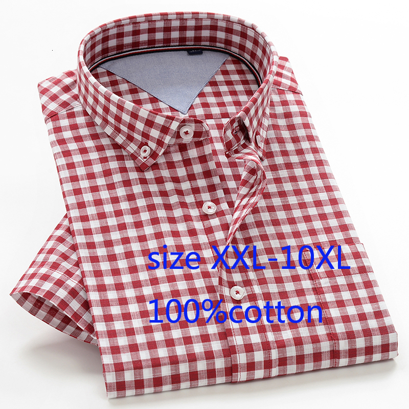 Men's Casual Shirts Arrival Men Short Sleeve Summer Super Large Thin 100cotton Dress Plaid Single Breasted Plus Size XXL10XL 50 230822
